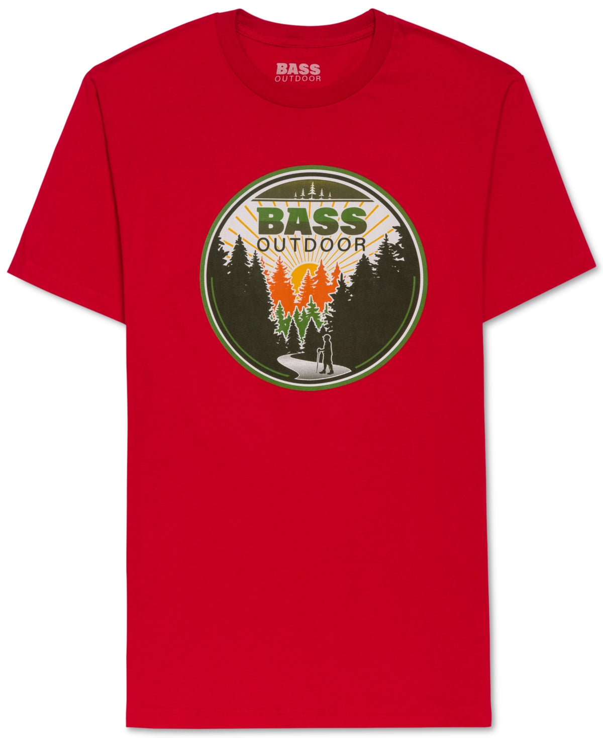 Camiseta masculina de malha gráfica Bass Outdoor, vermelha, tamanho pequeno