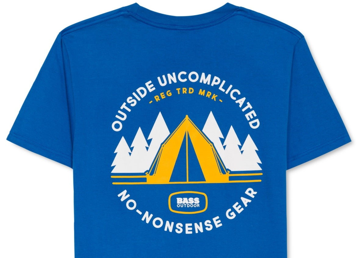 Camiseta gráfica masculina Bass Outdoor Tent, azul, tamanho extragrande