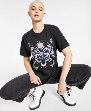 Camiseta com estampa de borboleta Junk Food Juniors, preta, tamanho médio