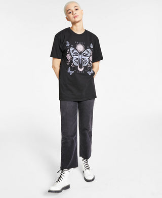 Camiseta com estampa de borboleta Junk Food Juniors, preta, tamanho médio