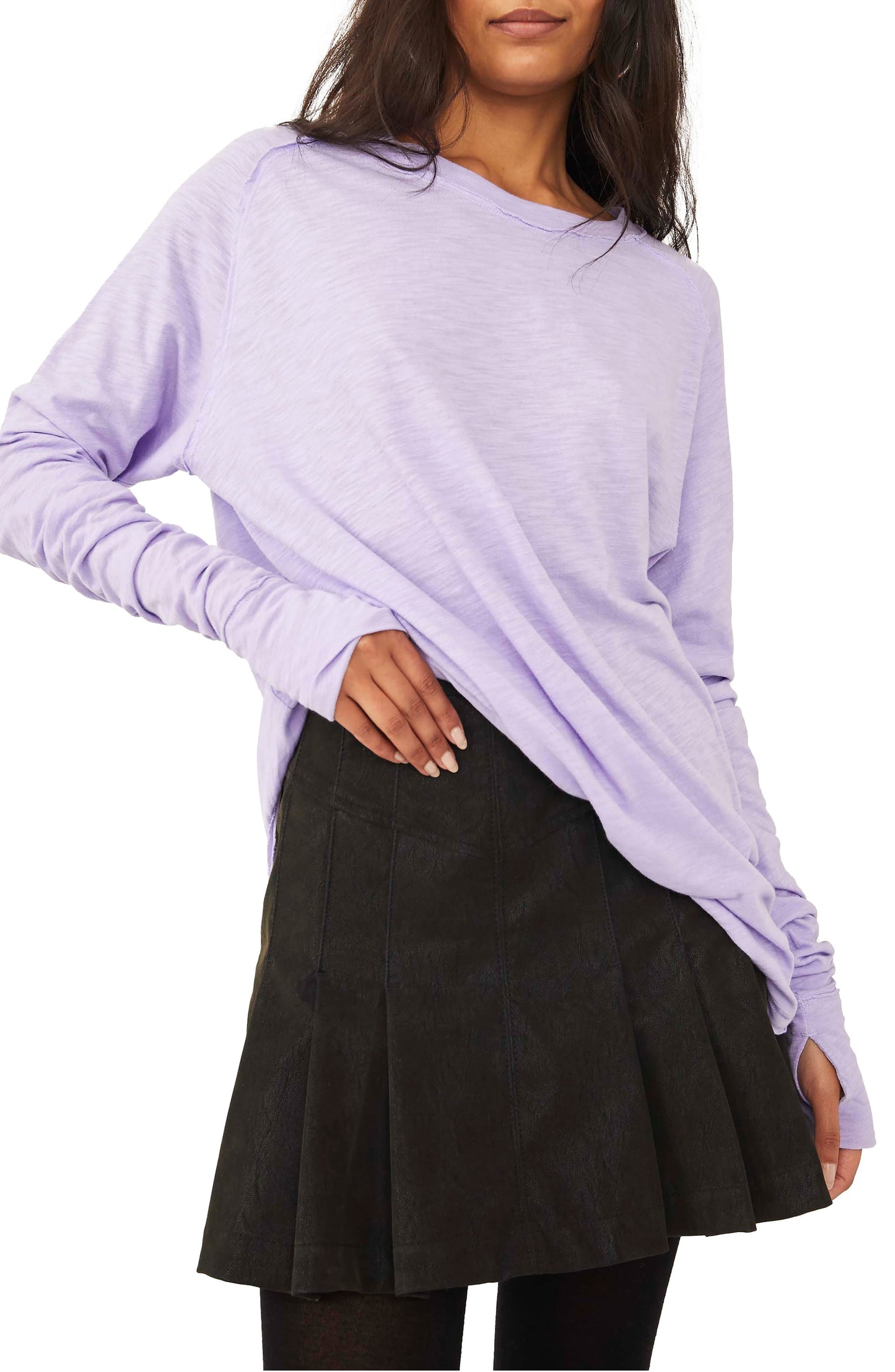 Blusa feminina Arden extra longa de algodão, roxa, tamanho pequeno, da Free People