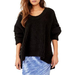 Suéter feminino Free People com decote em V e manga sino, preto, tamanho extrapequeno
