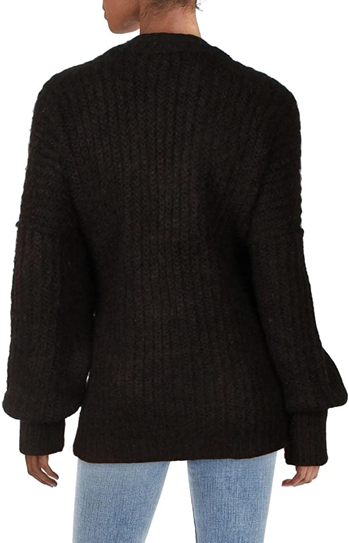 Suéter feminino Free People com decote em V e manga sino, preto, tamanho extrapequeno