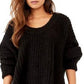 Suéter feminino Free People com decote em V e manga sino, preto, tamanho extrapequeno
