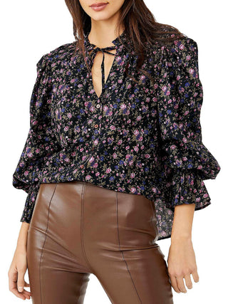 Blusa de algodão floral feminina Meant to Be da Free People, preta, tamanho pequeno
