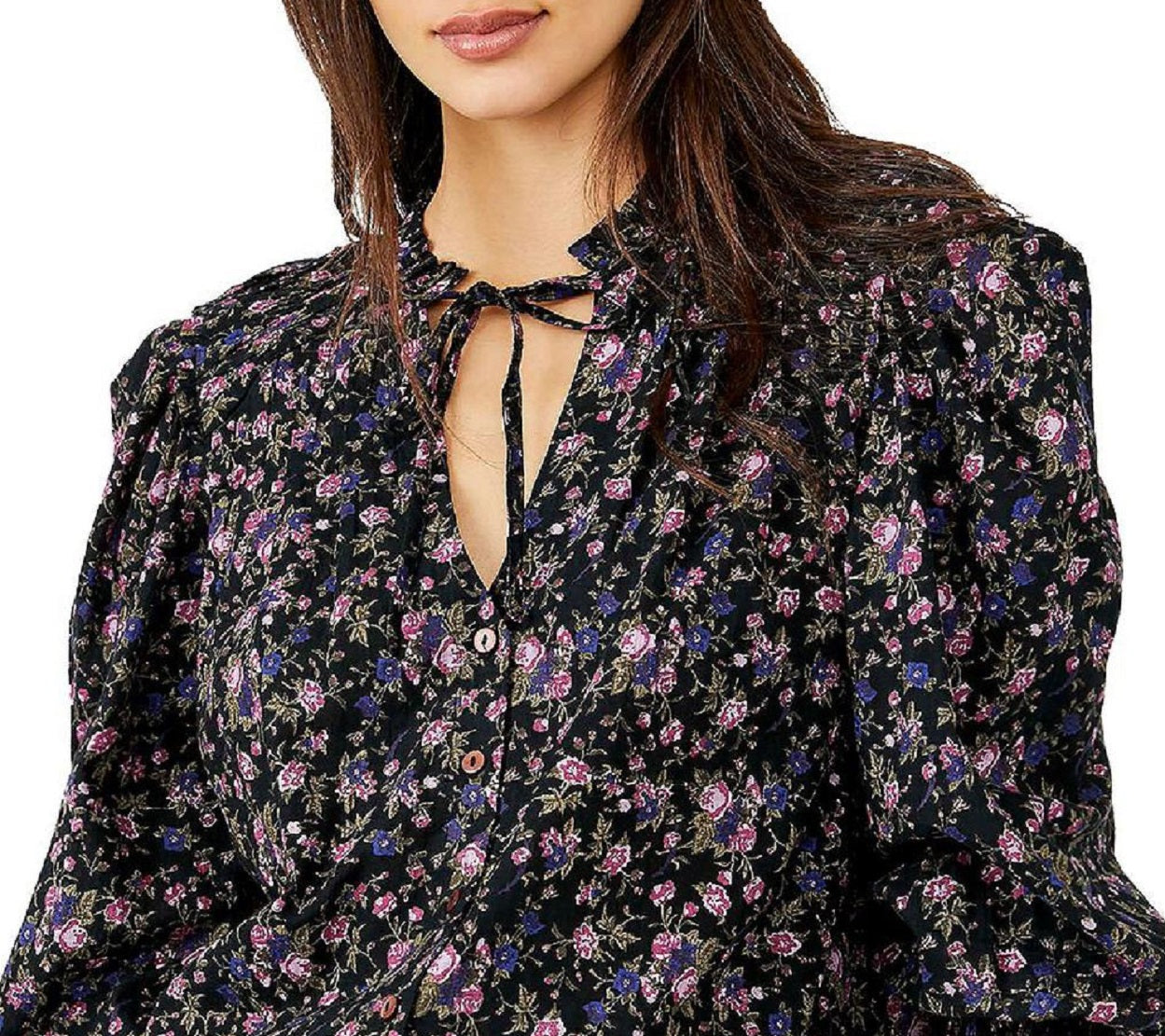 Blusa de algodão floral feminina Meant to Be da Free People, preta, tamanho pequeno