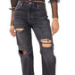 Calça jeans feminina estilo boyfriend, larga e afunilada, preta, tamanho 27, da Free People