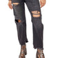 Calça jeans feminina estilo boyfriend, larga e afunilada, preta, tamanho 27, da Free People
