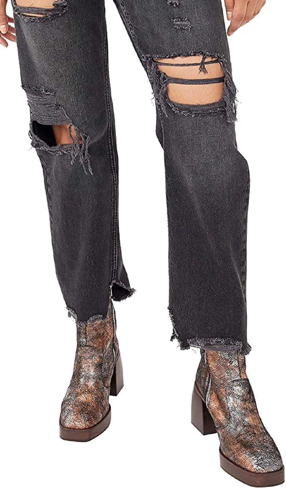 Calça jeans feminina estilo boyfriend, larga e afunilada, preta, tamanho 28, da Free People