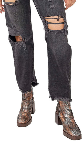 Calça jeans feminina estilo boyfriend, larga e afunilada, preta, tamanho 28, da Free People