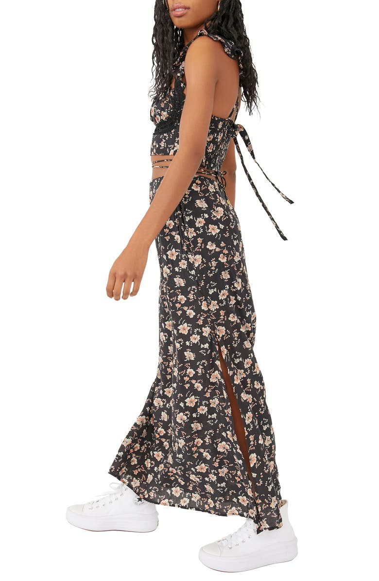 Top curto floral e saia longa femininos Free People, preto, tamanho 4