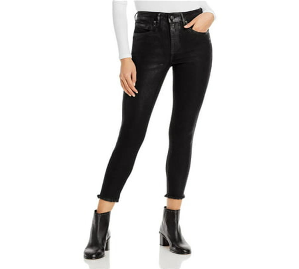 Calça jeans skinny com brilho e revestimento Free People feminina, preta, tamanho 27