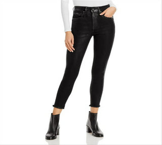 Calça jeans skinny com brilho e revestimento Free People feminina, preta, tamanho 27