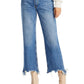 Calça jeans feminina Maggie Ripped Crop com perna reta, azul, tamanho 30