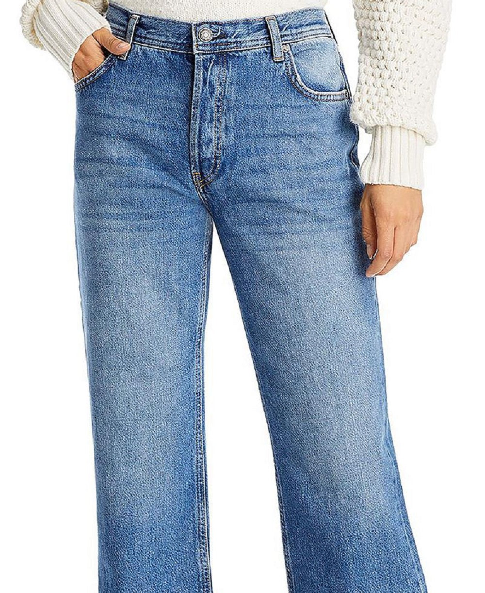 Calça jeans feminina Maggie Ripped Crop com perna reta, azul, tamanho 30
