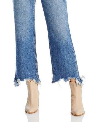 Calça jeans feminina Maggie Ripped Crop com perna reta, azul, tamanho 30