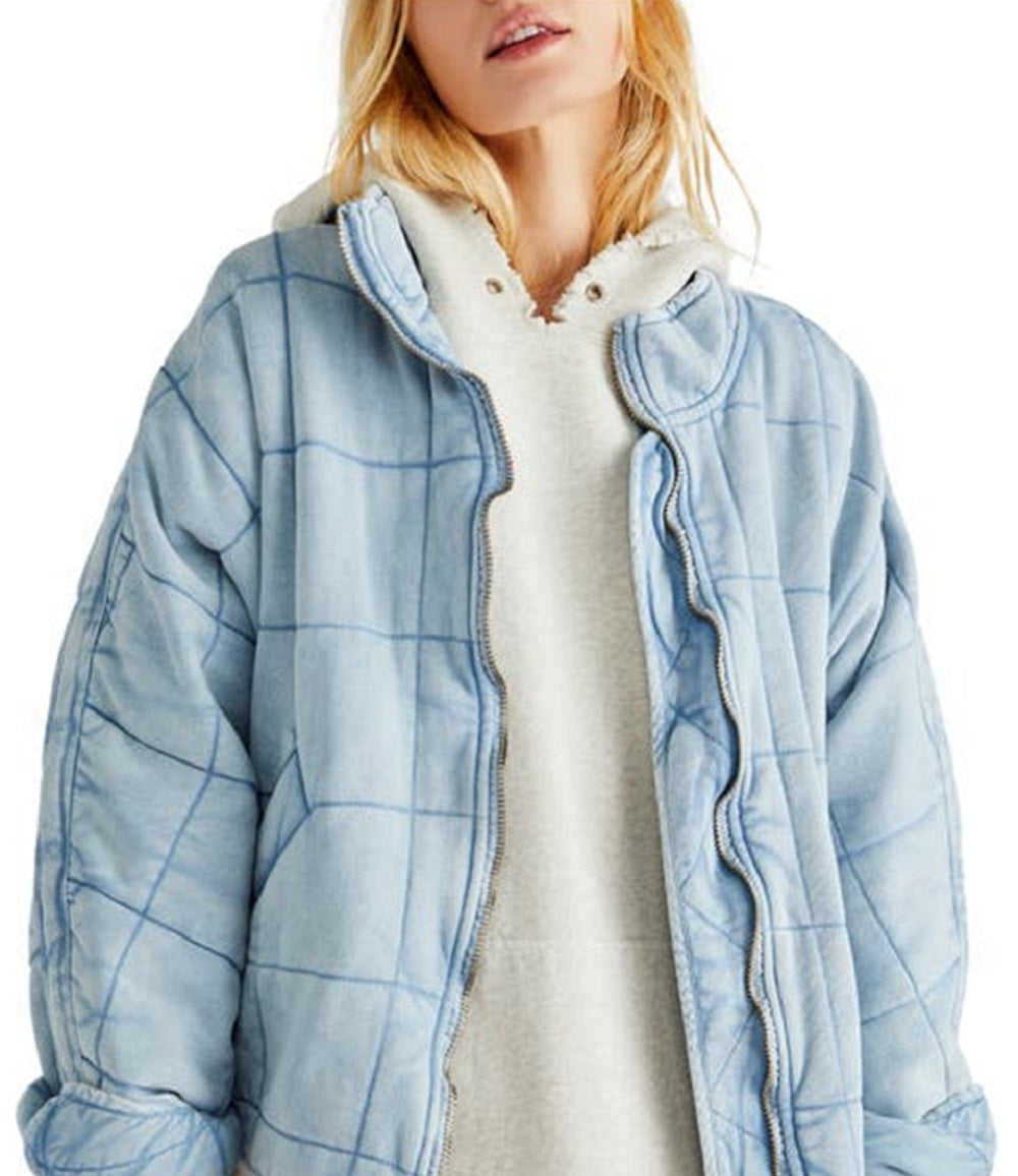 Jaqueta acolchoada feminina Free People com manga dolman, azul, tamanho pequeno