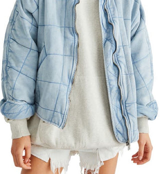 Jaqueta acolchoada feminina Free People com manga dolman, azul, tamanho pequeno