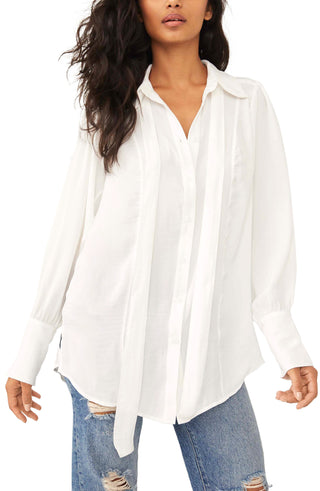 Blusa Lala com gola amarrada feminina Free People, marrom, tamanho grande