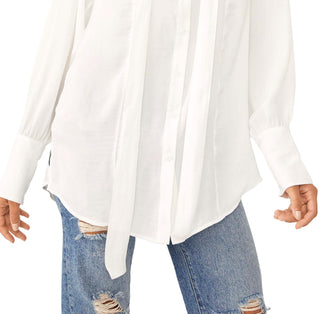 Blusa Lala com gola amarrada feminina Free People, marrom, tamanho grande