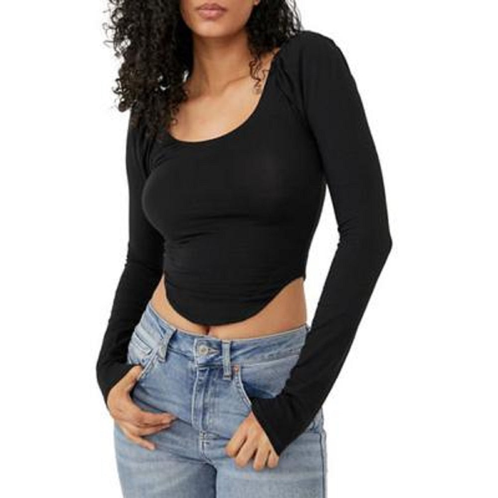 Top curto Willow Corset feminino Free People, preto, tamanho pequeno
