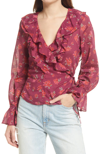 Blusa feminina Amanda com babados e manga comprida, rosa, tamanho médio, da Free People