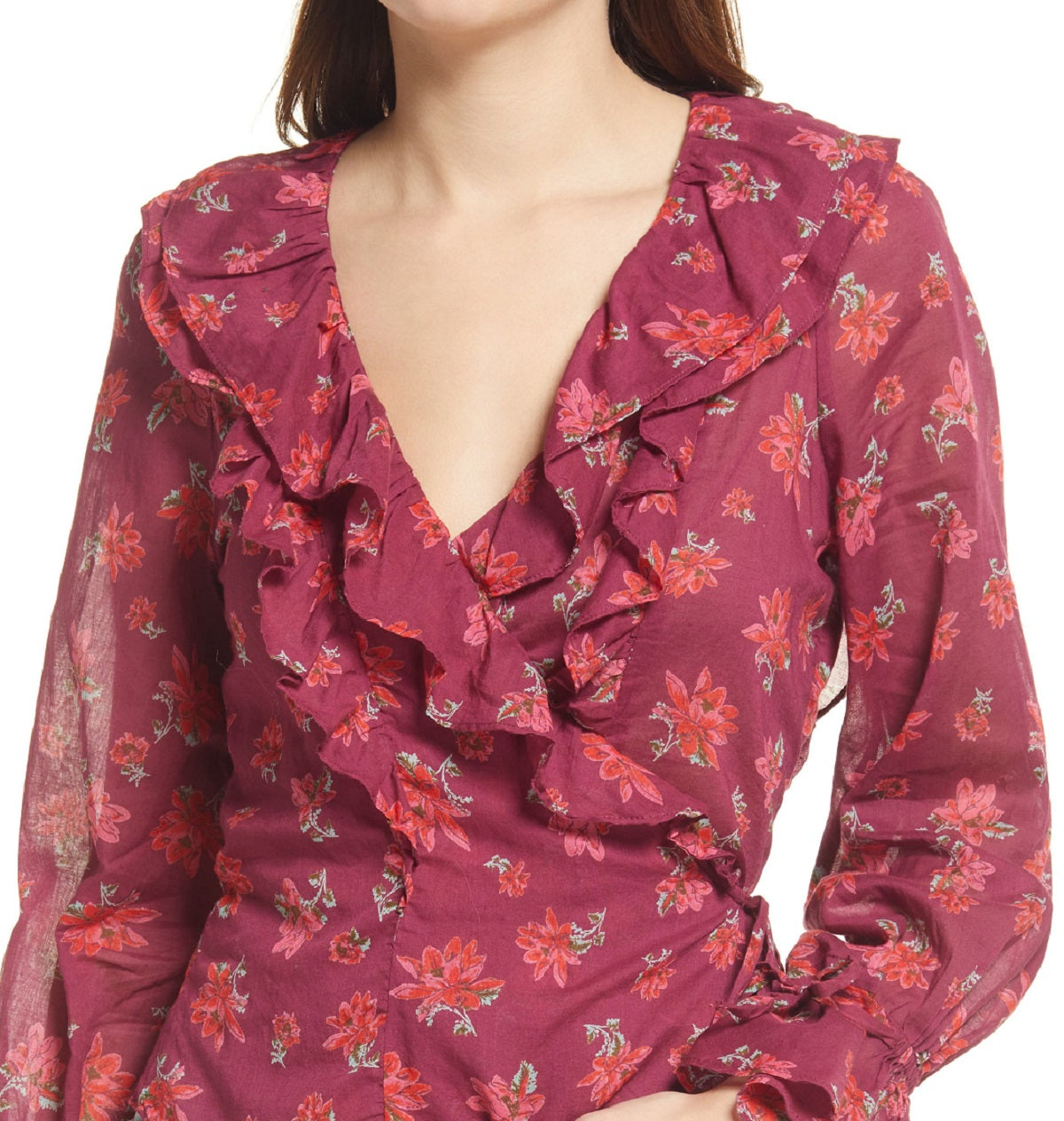 Blusa feminina Amanda com babados e manga comprida, rosa, tamanho médio, da Free People