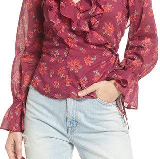 Blusa feminina Amanda com babados e manga comprida, rosa, tamanho médio, da Free People