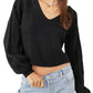 Suéter feminino Free People When It Rains de algodão com decote em V, preto, tamanho X-S