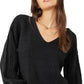 Suéter feminino Free People When It Rains de algodão com decote em V, preto, tamanho X-S