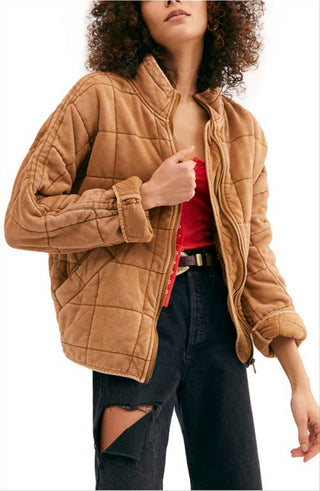 Jaqueta acolchoada feminina Free People com manga dolman, marrom, tamanho médio