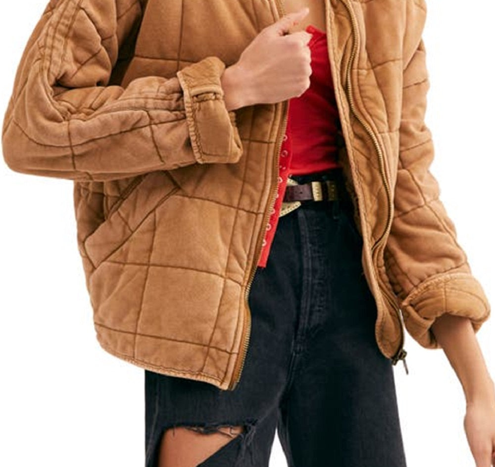 Jaqueta acolchoada feminina Free People com manga dolman, marrom, tamanho médio