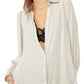 Camisa feminina Free People com botões, marrom, tamanho grande