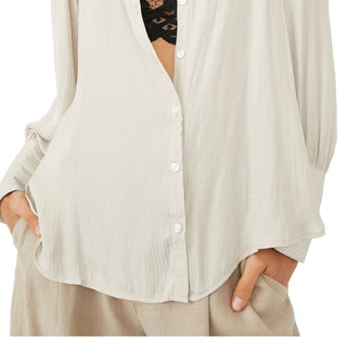 Camisa feminina Free People com botões, marrom, tamanho grande