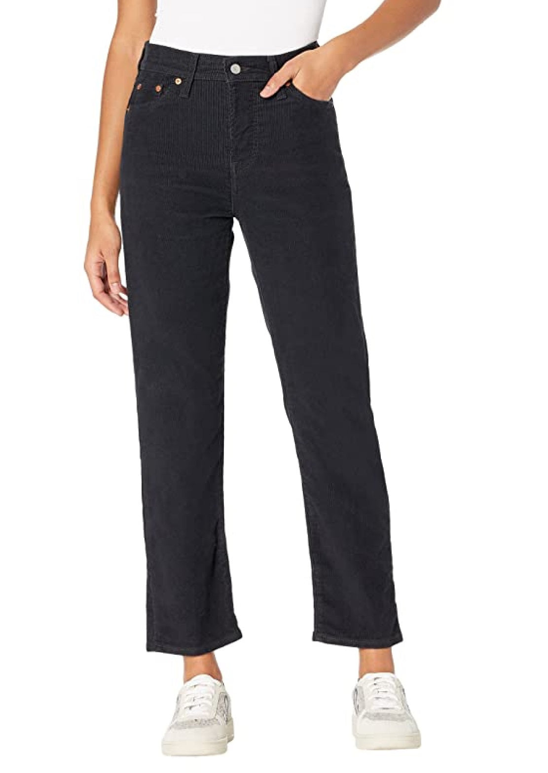 Calça jeans reta Levi's feminina de cintura alta Wedgie, preta, tamanho 30x28