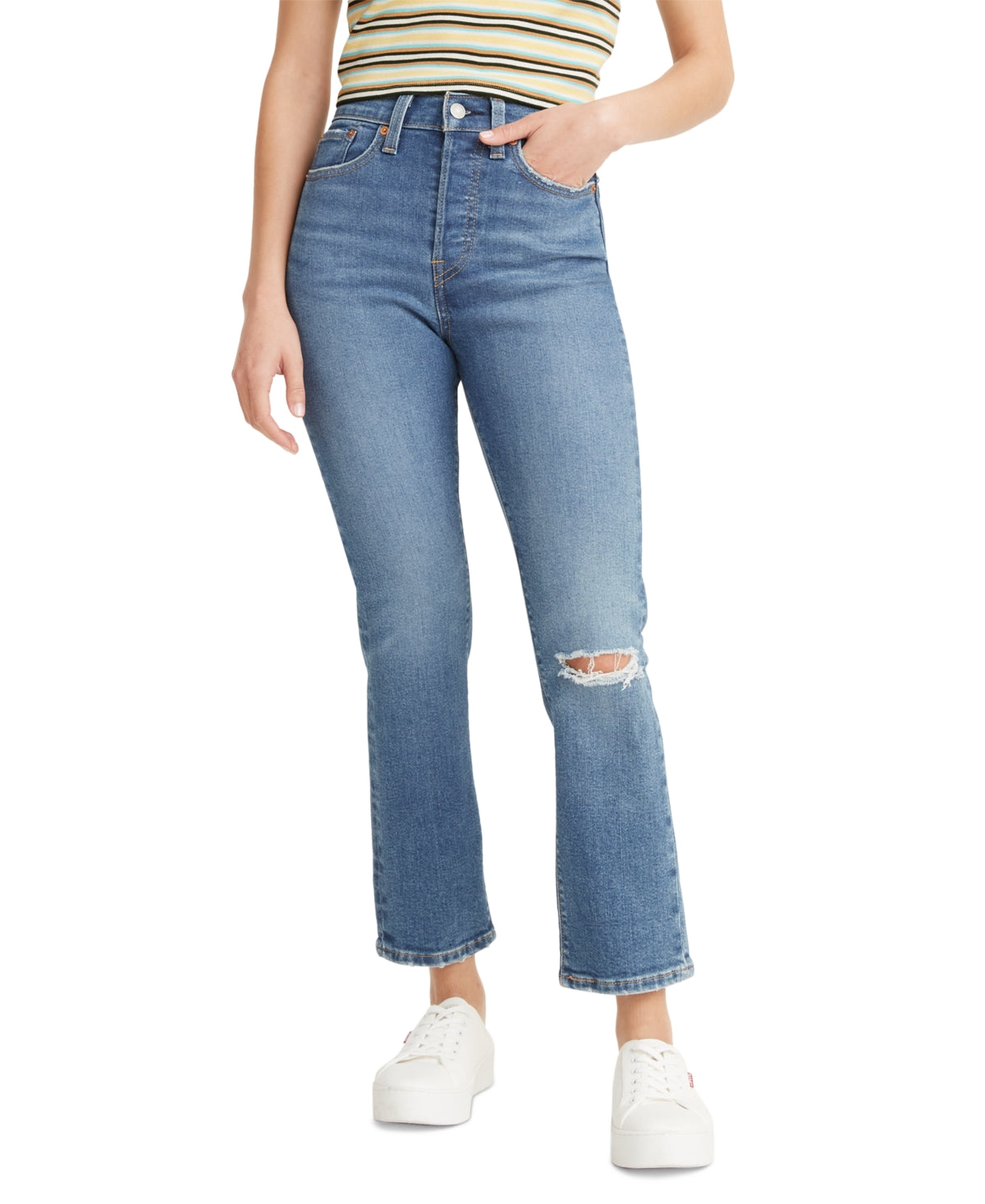 Calça jeans curta Levi's Wedgie reta feminina, tamanho 31, azul
