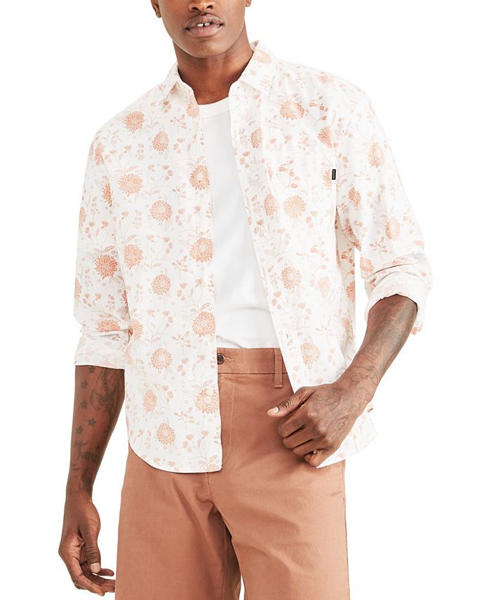 Camisa casual Dockers masculina de manga comprida, tamanho médio, branca, tamanho regular