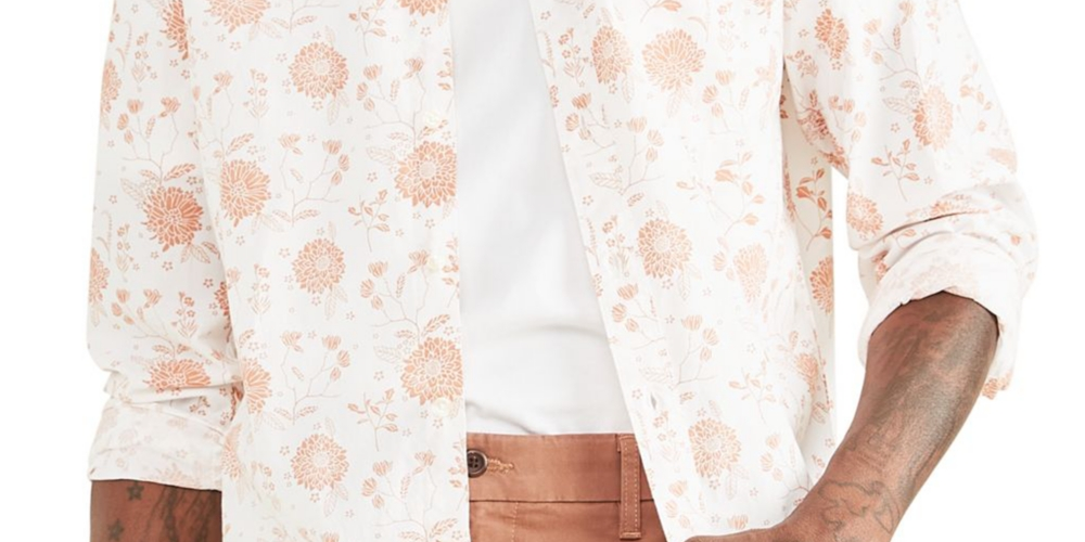 Camisa casual Dockers masculina de manga comprida, tamanho médio, branca, tamanho regular