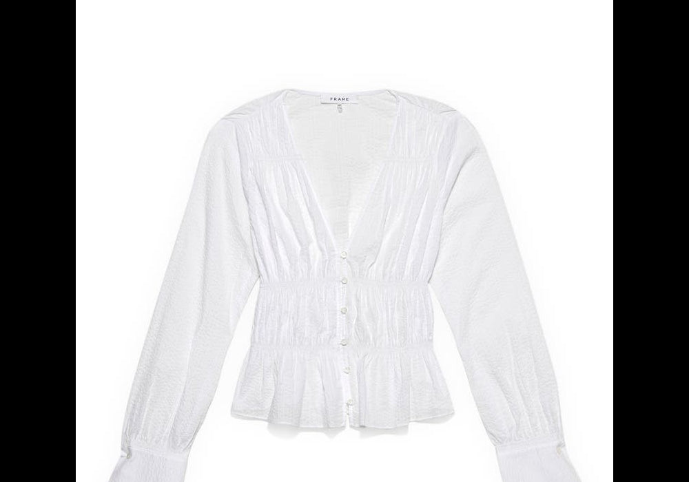 Blusa de algodão franzida com botões na frente, tamanho pequeno, FRAME