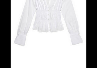 Blusa de algodão franzida com botões na frente, tamanho pequeno, FRAME
