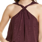Top Halter de Seda Texturizada Drapeada FRAME em Cabernet, Tamanho X-S