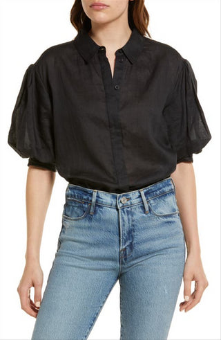 Blusa FRAME com manga bufante em preto, tamanho pequeno