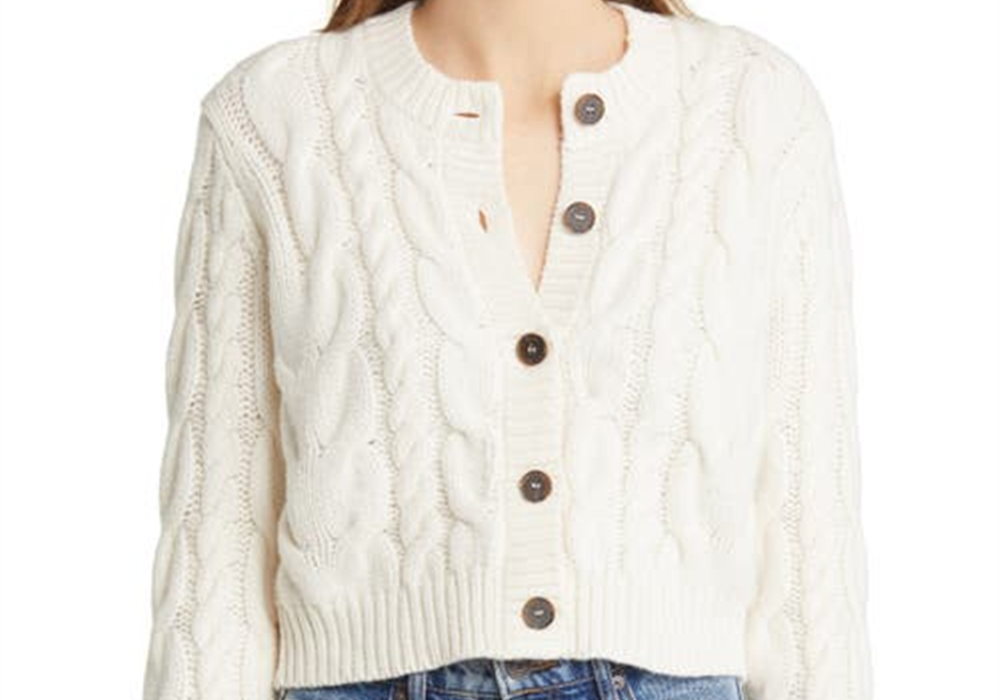 Cardigan de lã tricotado FRAME em branco-sujo, tamanho pequeno