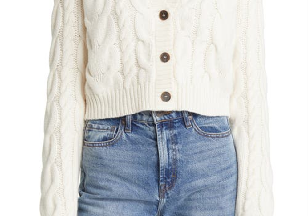 Cardigan de lã tricotado FRAME em branco-sujo, tamanho pequeno