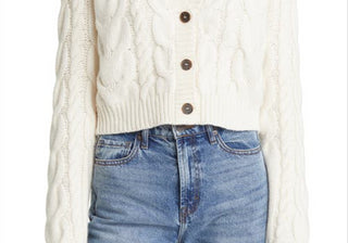 FRAME Cable Knit Wool Cardigan in Off White , Size Small