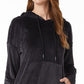 32 Degrees Moletom com capuz feminino de veludo com ombros caídos, preto, tamanho X-S