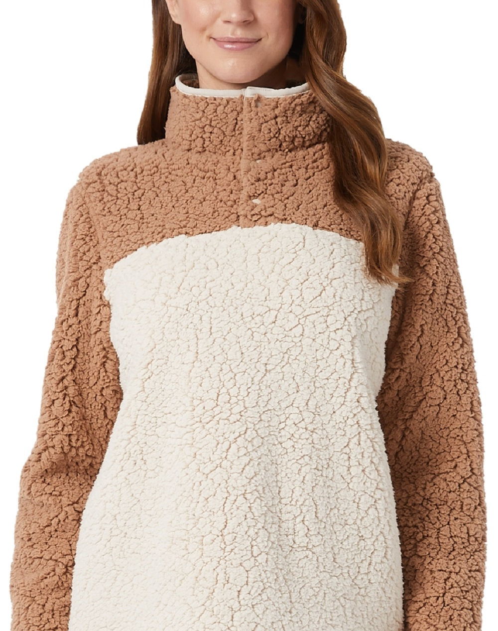 Moletom feminino Sherpa 32 Degrees com gola simulada, marrom, tamanho extragrande