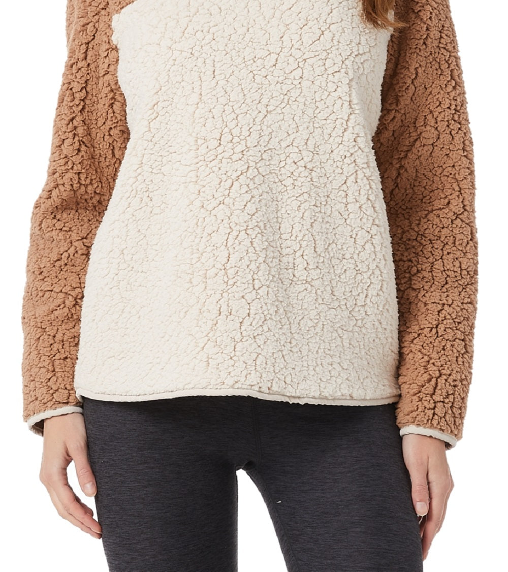 Moletom feminino Sherpa 32 Degrees com gola simulada, marrom, tamanho extragrande