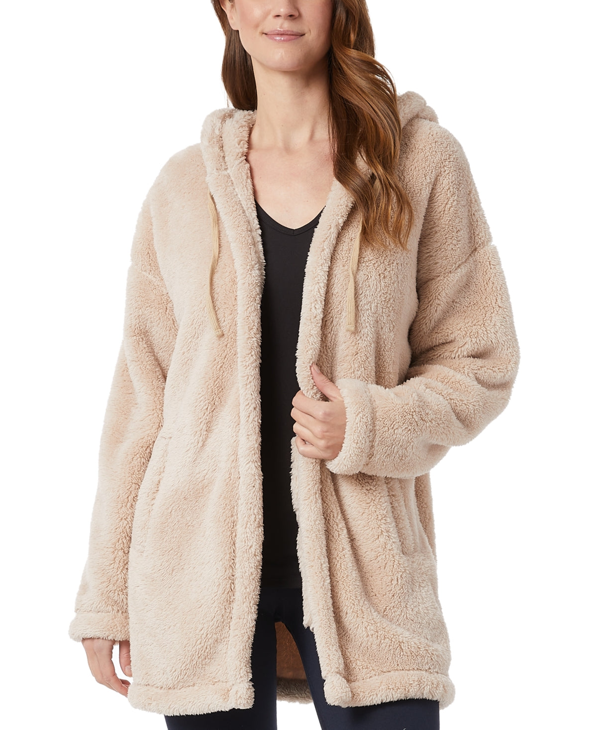 Cardigan Sherpa com capuz feminino 32 Degrees, bege, tamanho G