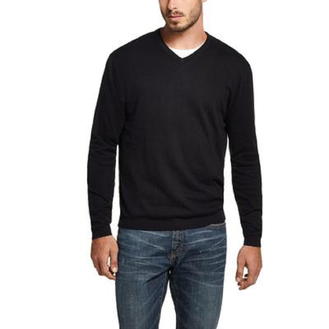 Suéter masculino vintage à prova de intempéries com decote em V e mistura de cashmere, preto, tamanho grande